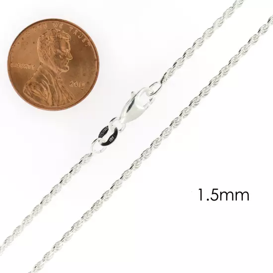 Real Solid Sterling Silver Diamond Cut Rope Chain Mens Boys Bracelet or Necklace