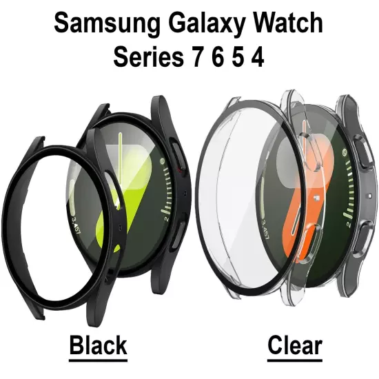 For Samsung Galaxy Watch 7 6 5 4 Tempered Glass Protector Screen Case Full Cover