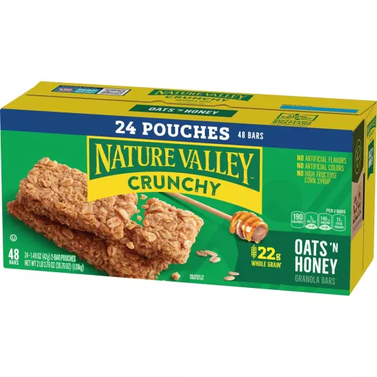 Nature Valley Crunchy Granola Bars Oats 'n Honey 48 Bars 35.76 OZ (24 Pouches)