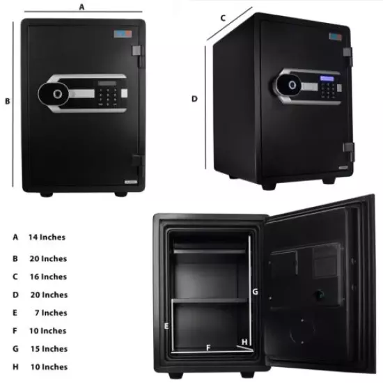 Biometric Fireproof Safe with Fingerprint Biometric Pin Code Entry Waterproof 