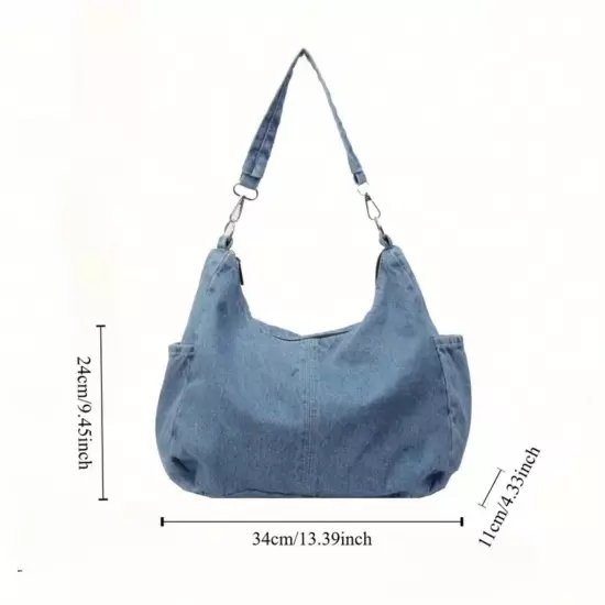 Denim Crossbody Shoulder Bag With Two Detachable Straps