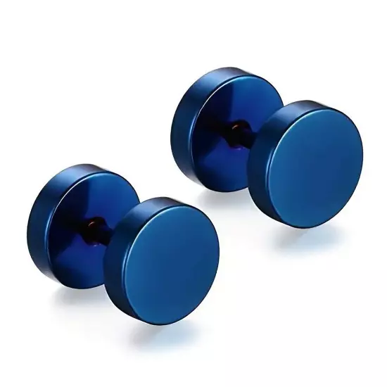 Pair Flat Round Barbell Plug Stud Earrings Surgical Stainless Steel Mens Unisex