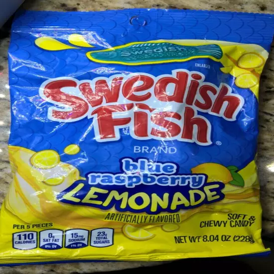 Swedish Fish BLUE RASPBERRY LEMONADE Chewy Candy- 8.04oz Soft Chewy Candy