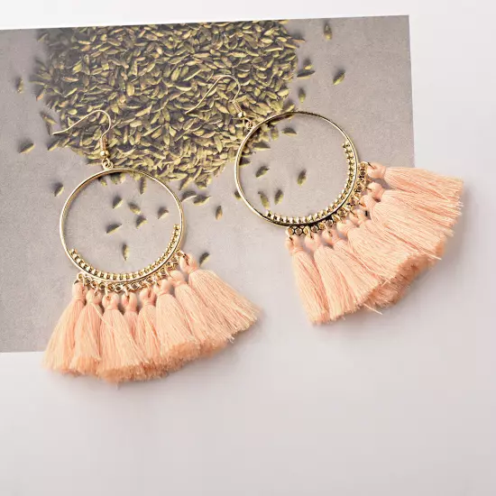 Fashion Women Bohemian Earrings Long Tassel Fringe Drop Dangle Ear Stud Jewelry