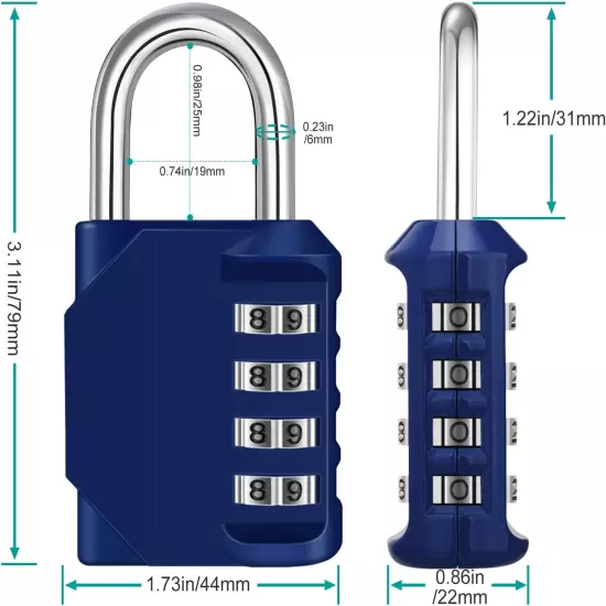 Combination Locker Lock, 4 Digit Outdoor Padlock for Gym, School, Gates, Doors, 