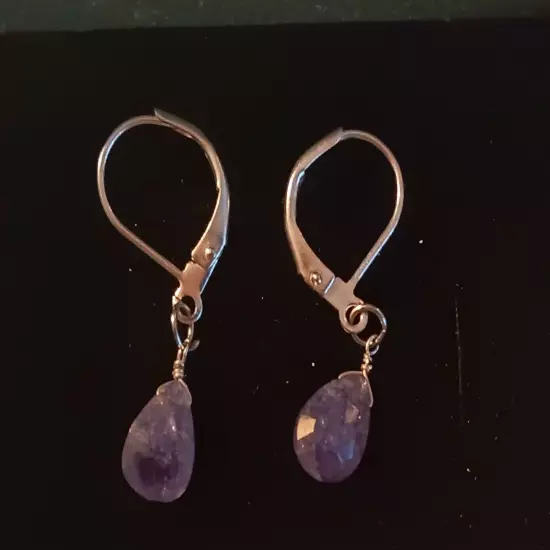 Amethyst Faceted Briolette Leverback Earrings. L 3/8” x W .25”