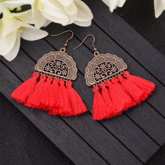 Fashion Women Bohemian Earrings Long Tassel Fringe Drop Dangle Ear Stud Jewelry