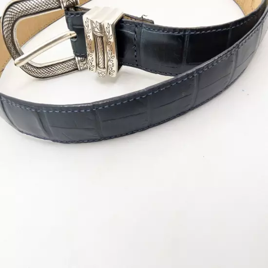 Vtg Brighton Silver On Genuine Black Leather Croc STYLE Belt B30023 Sz L 34"