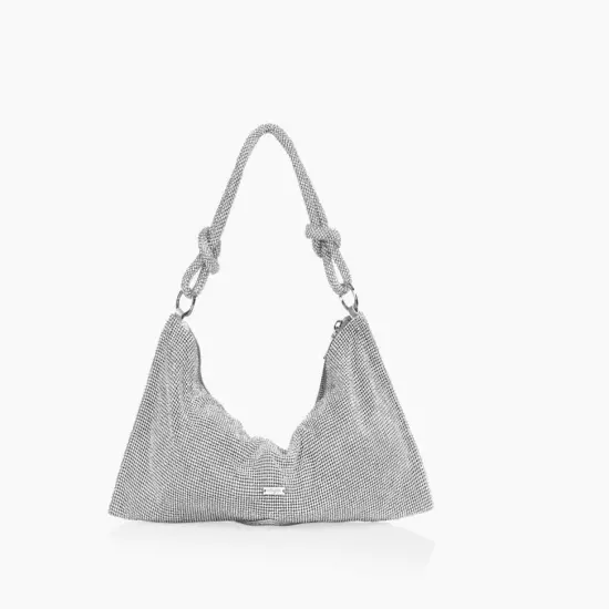 CULT GAIA Hera Nano rhinestone shoulder evening bag + Dust bag -Silver