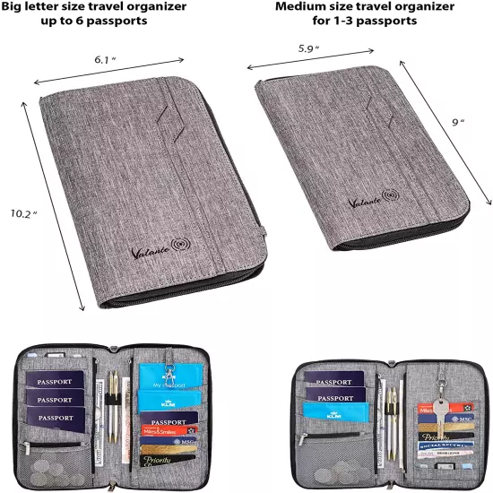 Valante Premium Family Travel Document Organizer Capacious RFID 1-3 Passport Hol