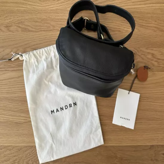 MANDRN Remy 2.0 - NEW Black 100% Genuine Leather Fanny Pack Sling Bag Belt Bag