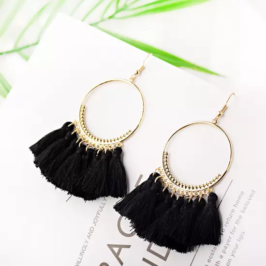 Fashion Women Bohemian Earrings Long Tassel Fringe Drop Dangle Ear Stud Jewelry