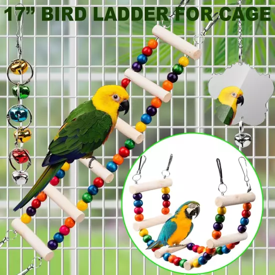 Bird Toys for Parakeets 7Pcs, Wood Parrots Toys Budgie Toys for Bird Cage Access