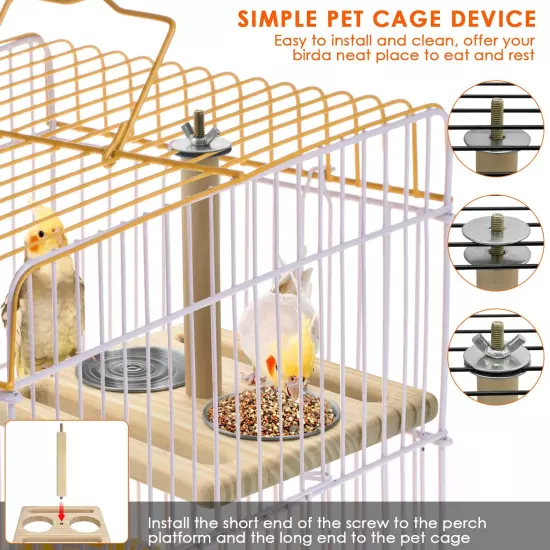 Bird Perch Parrot Platform Bird Stand Parrot Playground with 2 Removable Feeding