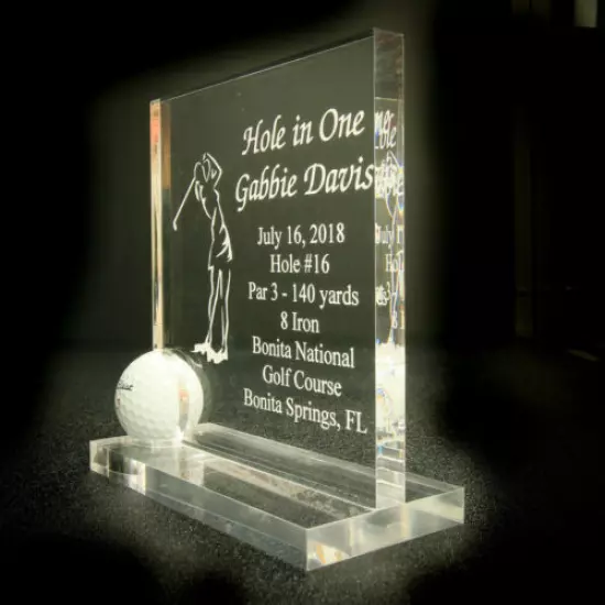 Hole in One Golf Trophy - Award - Plaque- Man or Woman - Crystal Clear - 2019