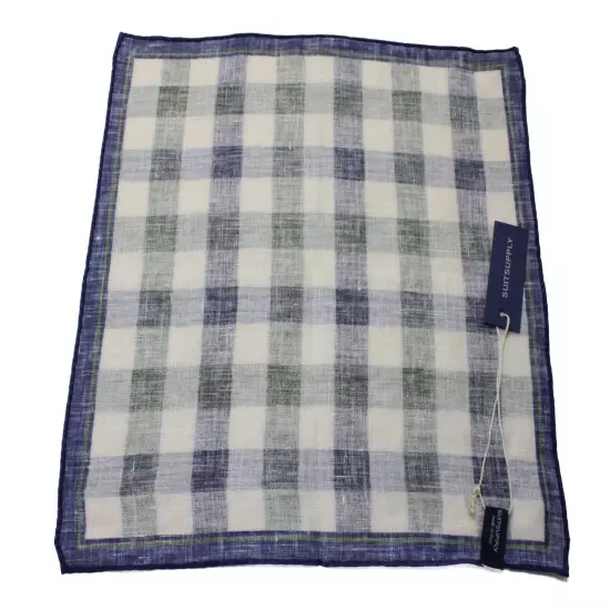 SUITSUPPLY Pocket Check Green Handkerchief Men's ONE SIZE Linen Formal