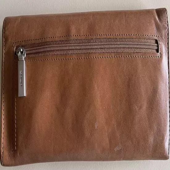 HOBO Int'l Saddle Tan Soft Leather Long Trifold Magnetic Closure Wallet