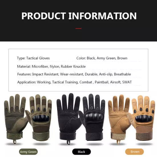 Tactical Full Finger Gloves Army Police Military Shooting Paintball Combat Work