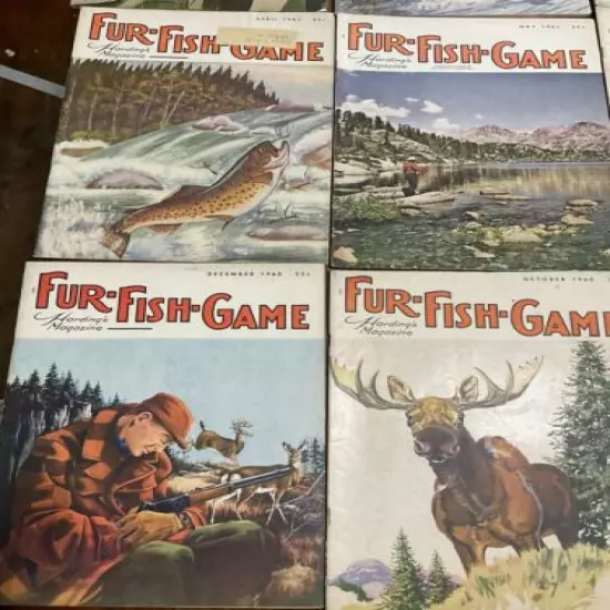 9 Vintage Outstanding Condition Fur Fish Game Magazines Trout Artwork Amazing