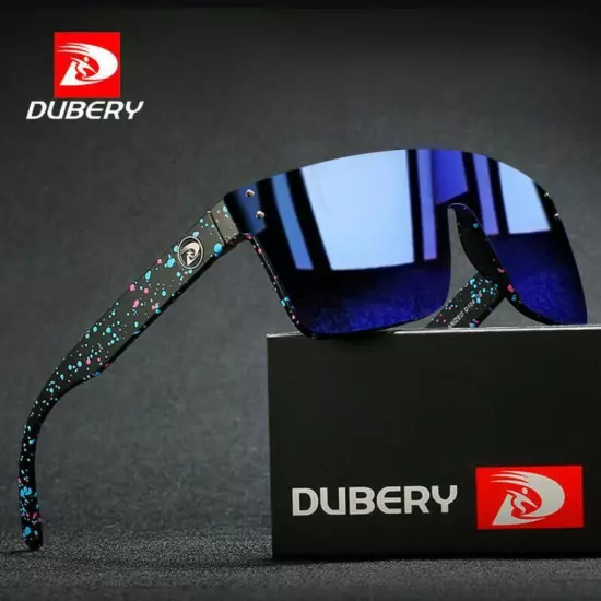 DUBERY Sqaure Polarized Siamese Lens Sunglasses Men Women Flat Top Sport Glasses