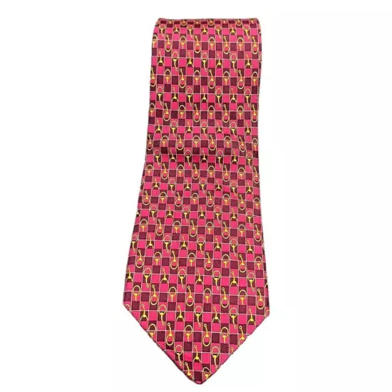 Brooks Brothers Makers Silk Tie Red Gold Horse bit Straps Men Necktie