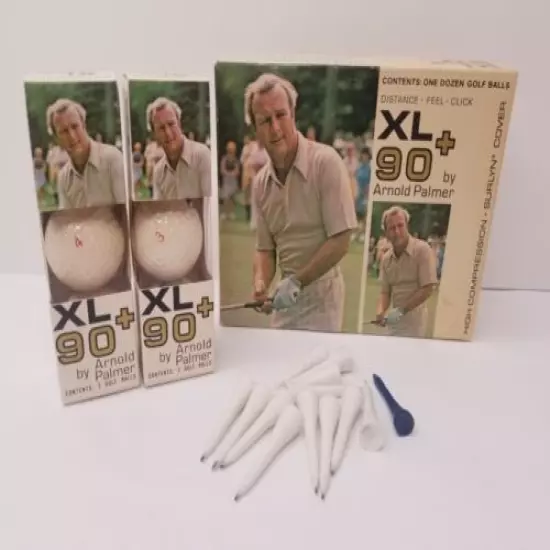 1976 Arnold Palmer Xl+90 Golf Balls in original box, 6 balls and assorted tees