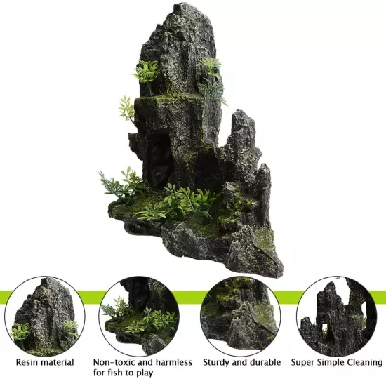 AnRui Large and Tall Aquarium Mountain View Stone Decorations Resin Betta Roc...