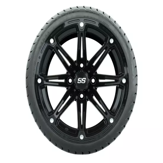 Set of 4 GTW 14" Element Gloss Black Golf Cart Wheels on 19" Street Tires