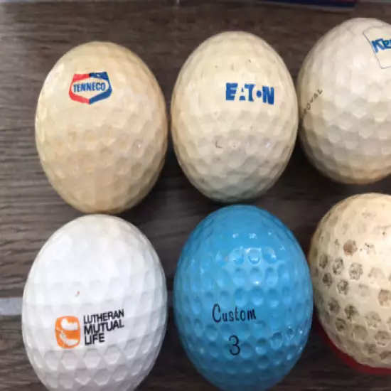 8 Vintage Royal Hexagon Pattern Golf Balls: Cubs Ford Tenneco Rare