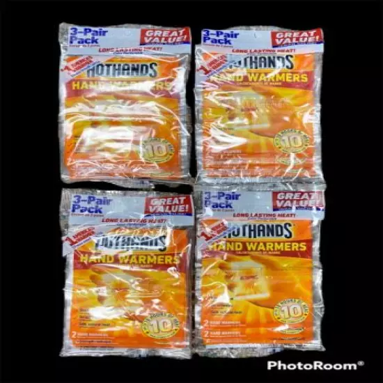 LOT OF 4 HOT HANDS HAND WARMERS GREAT VALUE BAGS (3 PAIR PACKS) FREE SHIPPING!!