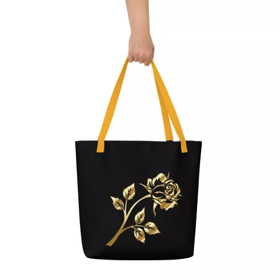 Goldd Rose All-Over Print Large Tote Bag Floral 