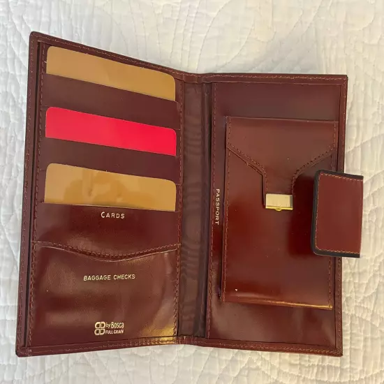 Vintage BOSCA Brown Leather Travel Passport Cards Wallet - NEW