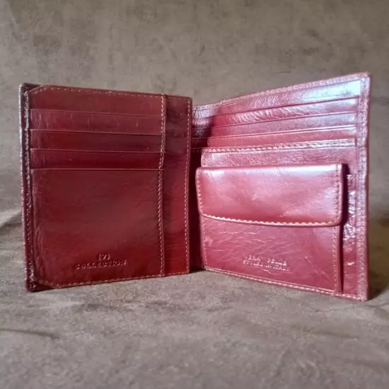 Vera Pelle Red Leather Trifold Wallet 