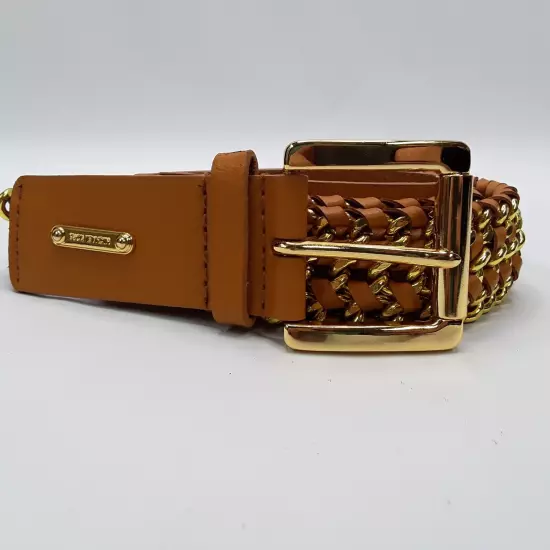 Ladies Michael Kors Brown Braided Chain Leather Belt 554022 Size M (Heavy)