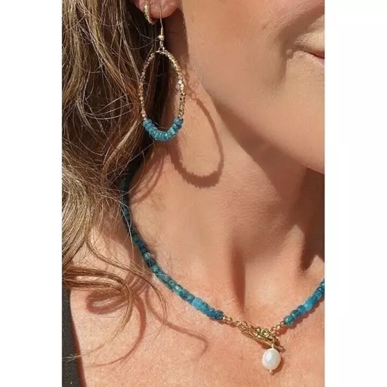 Blue Apatite Sparkly Gold Hoop Earrings dangle party earrings vacation jewelry