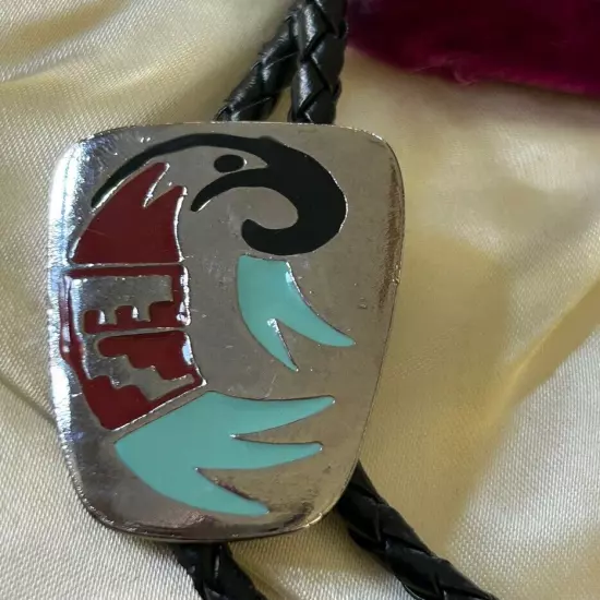 Vintage Bolo Tie Silver Enamel