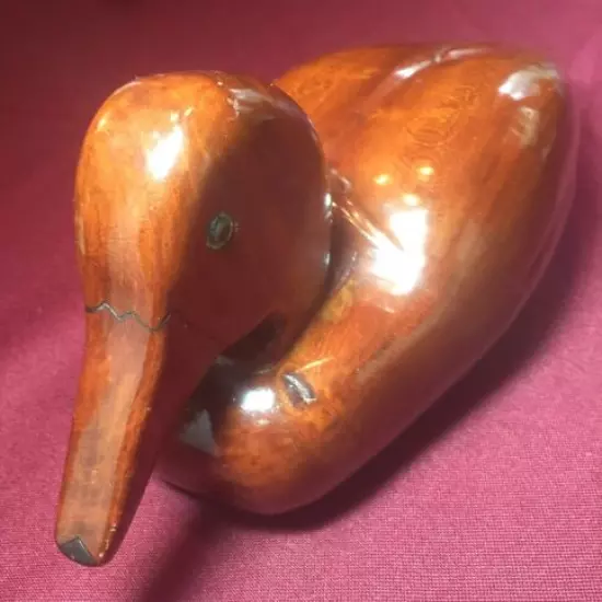 Vintage Hand Carved Wooden Duck - signed and numbered