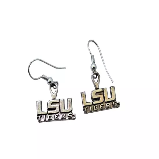 LSU Tigers Silver Colored Hook Dangle Earrings