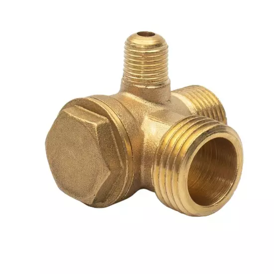 Gold Air Compressor 3-Port Brass Male Threaded Check Valve Connector Tools 1 Pcs