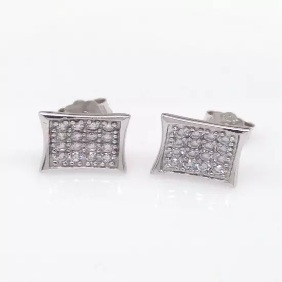 Men's 925 Sterling Silver Cz Square Stud Earrings Square Kite Studs 9mm