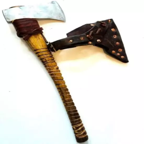 Vintage Throwing / Hewing Axe / Bearded Axe, Custom Heavy Leather Sheath