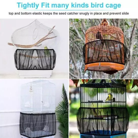 2PCS Nylon Pet Bird Cage Cover Seed Catcher Shell Skirt Guard Mesh Net Mesh Tid