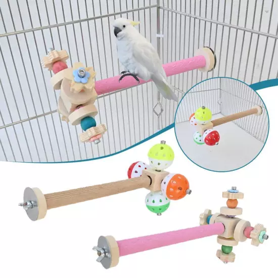 Wooden Biting Station Pole with Rotating Ball Small Bird Toy for Parakeet D1P0