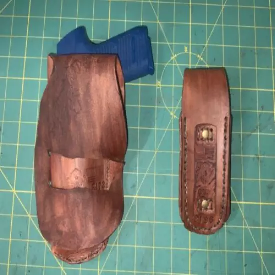 Handmade Leather RH LG Auto Holster & 2 mag pouches