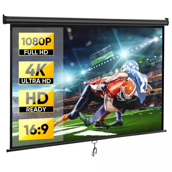 80" 16:9 Manual Pull Down Projector Screen HD Black Movie Theater Vivid Screens