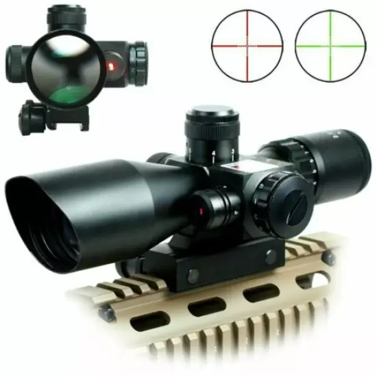 2.5-10x40 Tactical Rifle Scope Mil-dot Dual illuminated w/ Red Laser & Mount