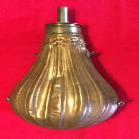 19th century Brass/Copper powder flask, embossed design