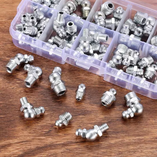 Metric Grease Fittings Kit, 60 Pcs Hydraulic Grease Zerk Assortment Kit, 45 90 D