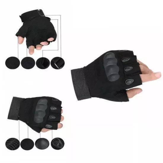 Military Tactical Leather Half Finger Gloves Combat Army Fingerless Gloves Work