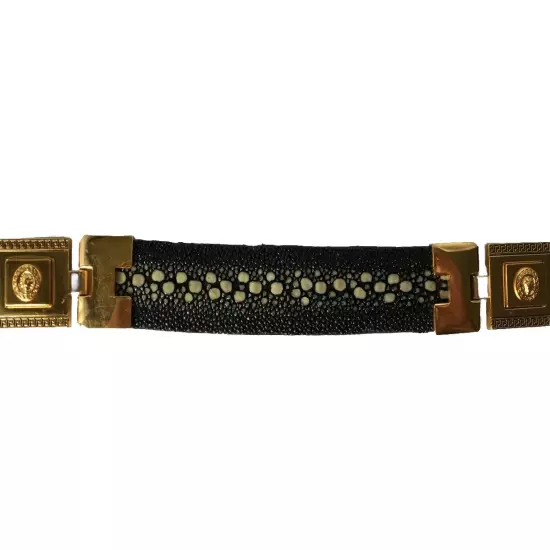 Men's Stingray Black Exotic Leather Golden Links Belt Cinto Exotico Mantarraya